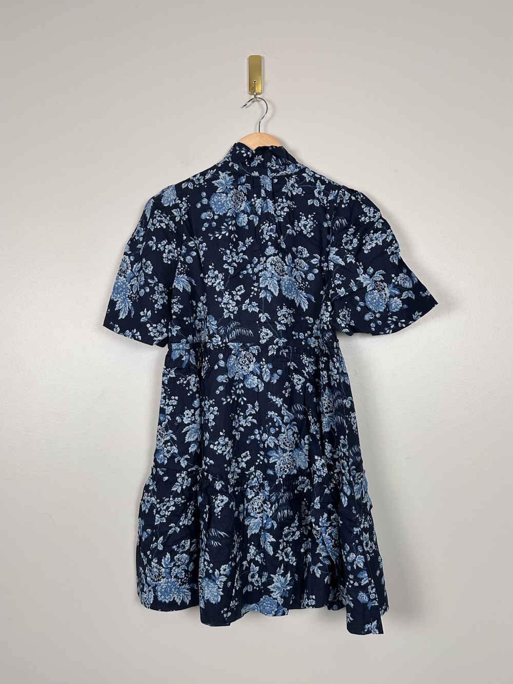 TUCKERNUCK Twilight Garden Crawford Dress Blue Floral Tiered Mini Linen Blend - Picture 7 of 9